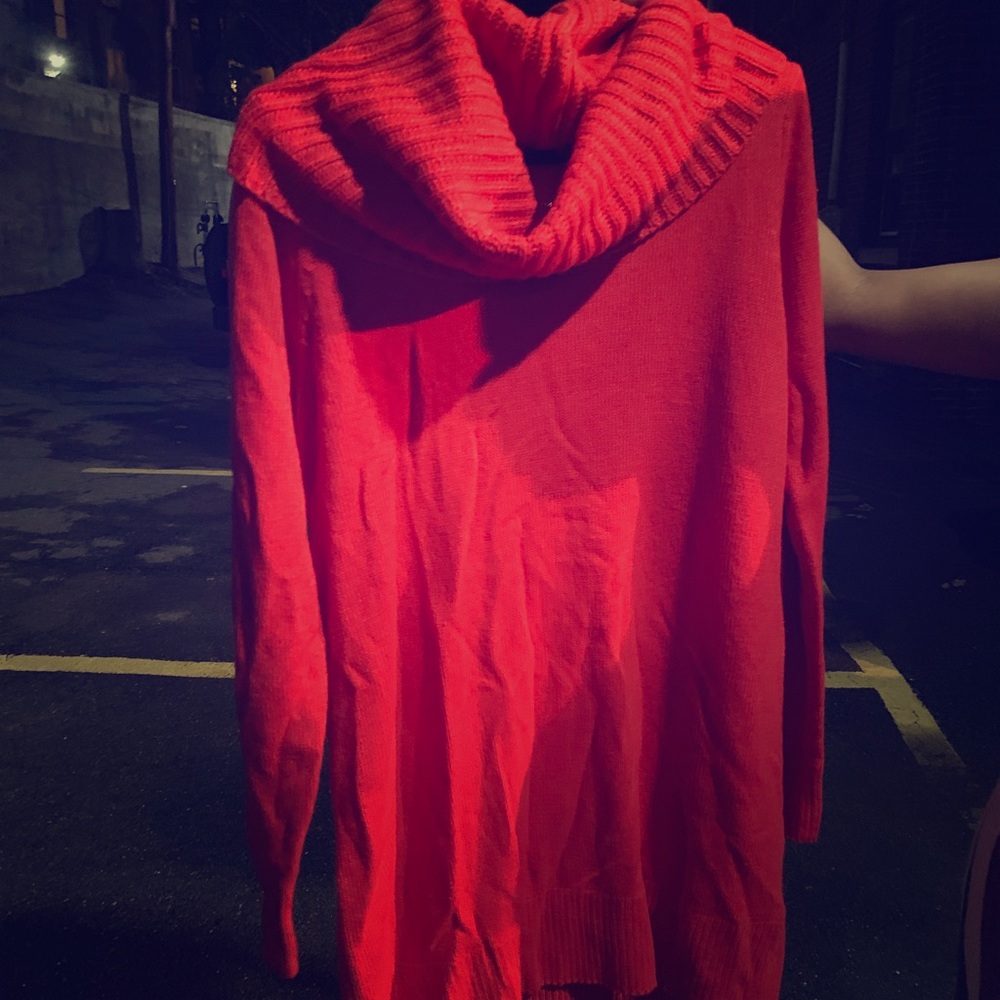 Red knee length sweater